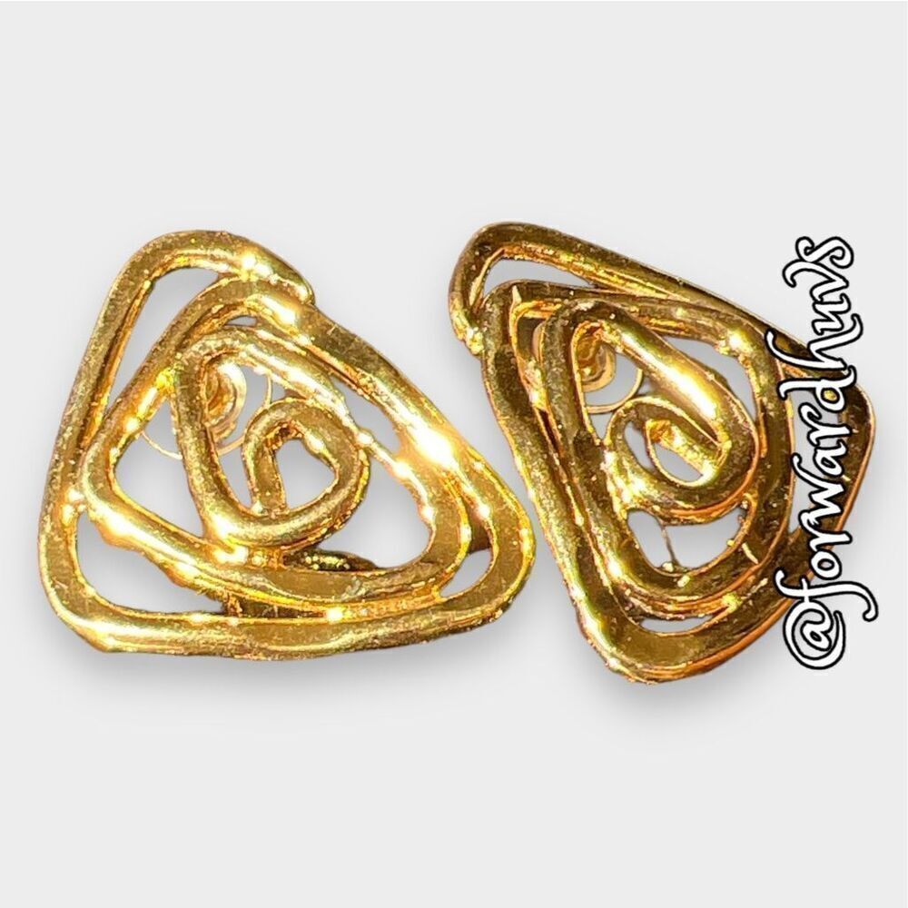 Avon Large Triangular Gold Tone Swirl Earrings